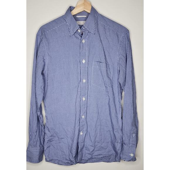 Ermenegildo Zegna Shirt Mens Long Sleeve Button‎ Up Blue White Mini Checkeres S - Picture 1 of 6